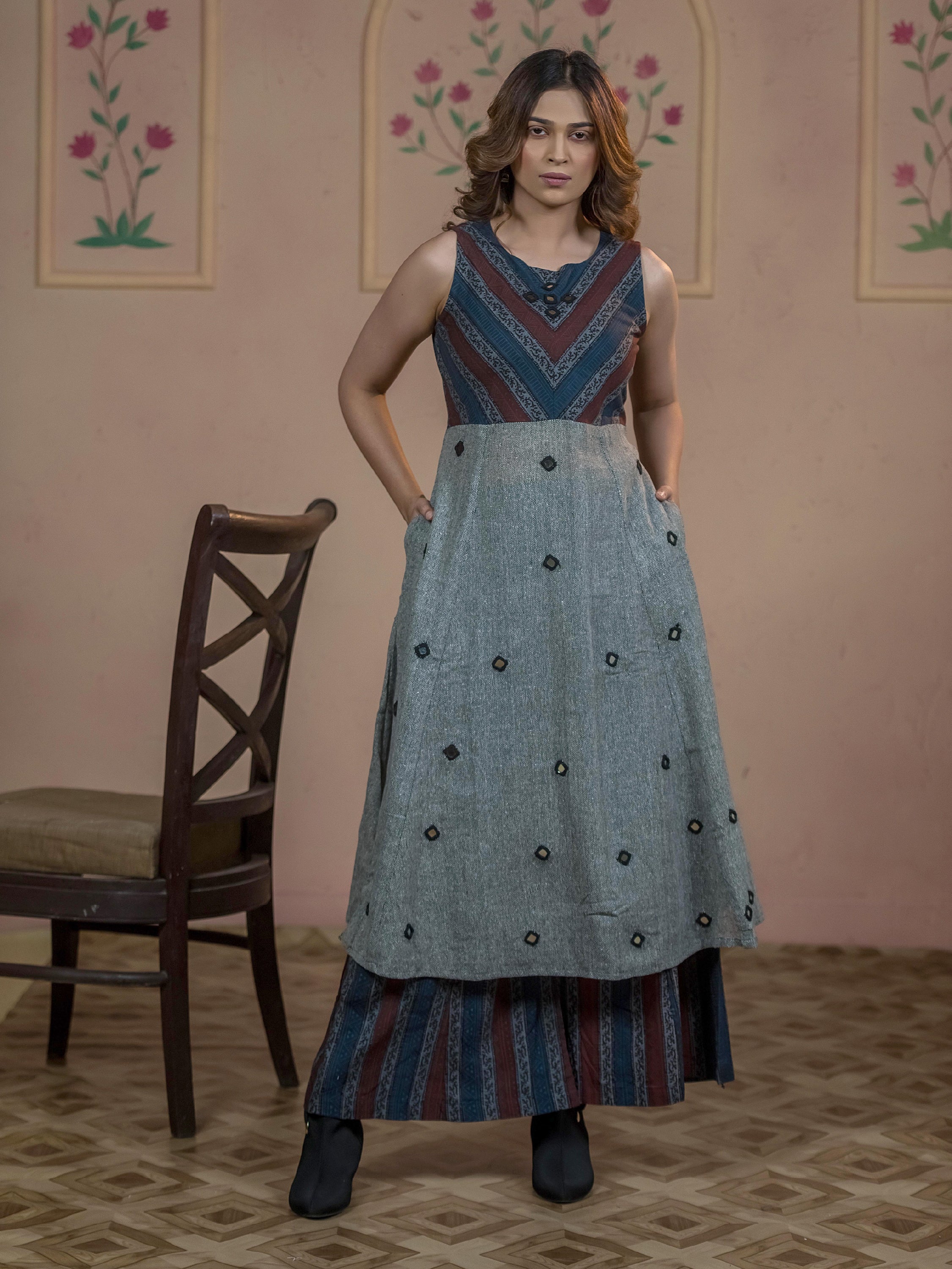 The Avni Sleeveless Khadi Set
