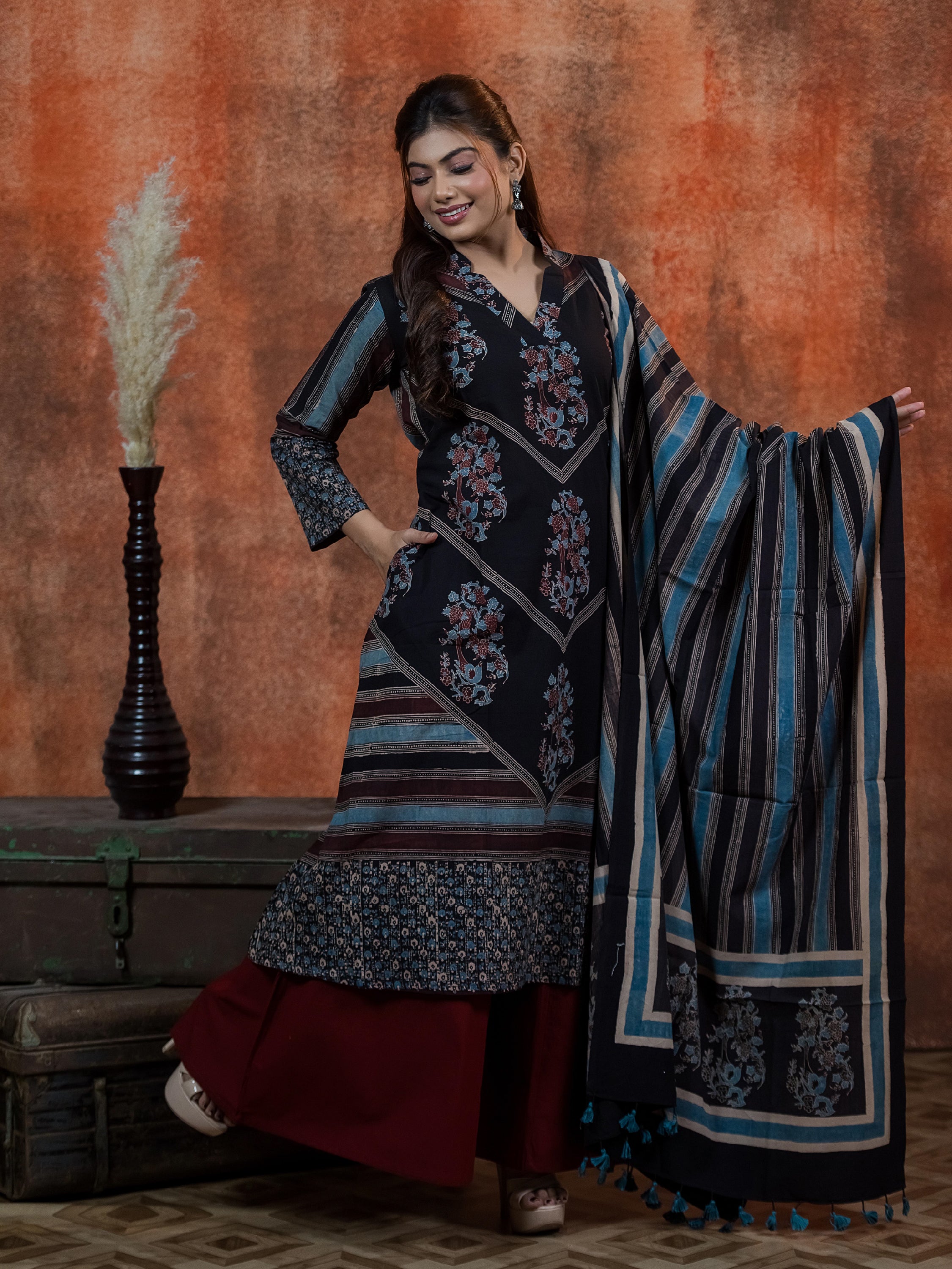 The Syahi-Pushp Handblock 3-Piece: