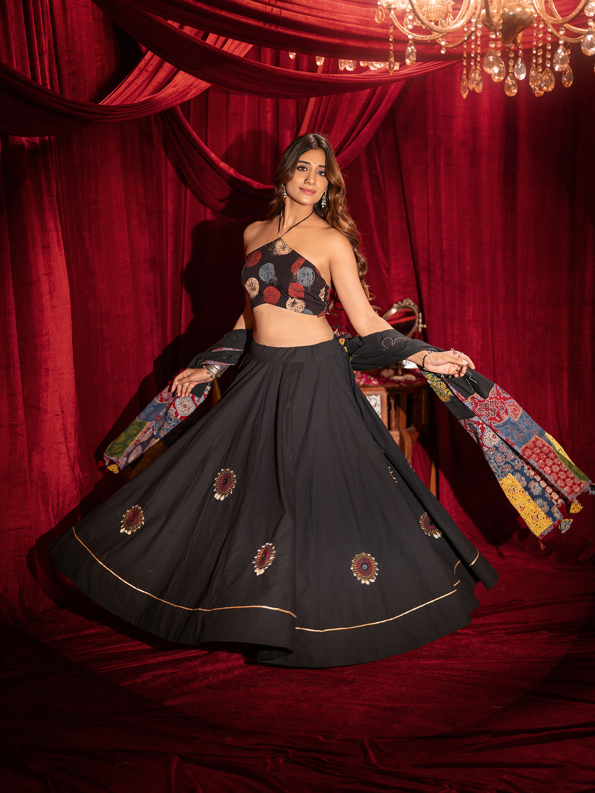 Black Raas Patchwork Chaniya Choli Set