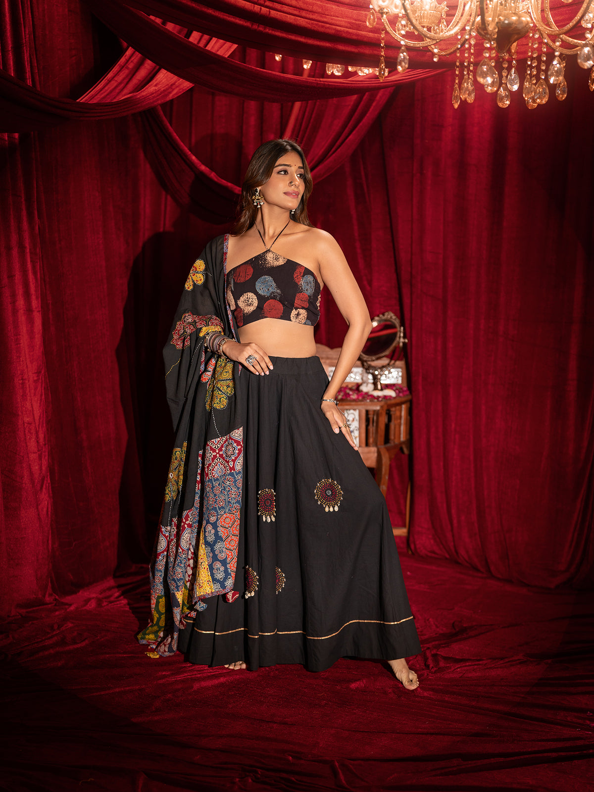 Black Raas Patchwork Chaniya Choli Set