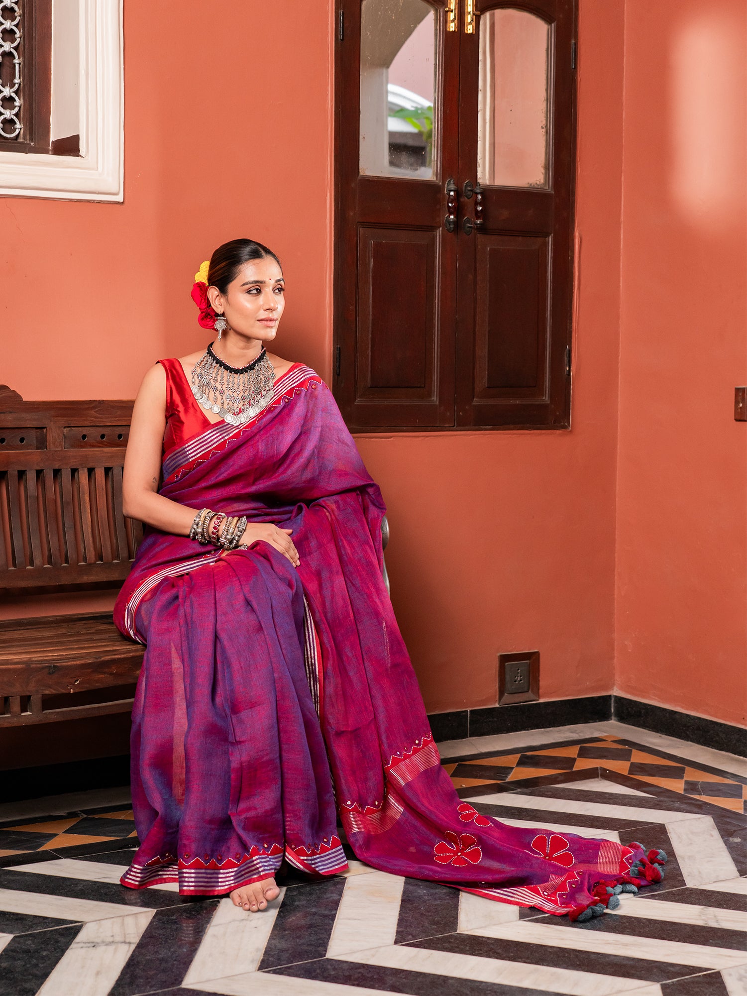 Shahi Rani Bloom Linen Saree