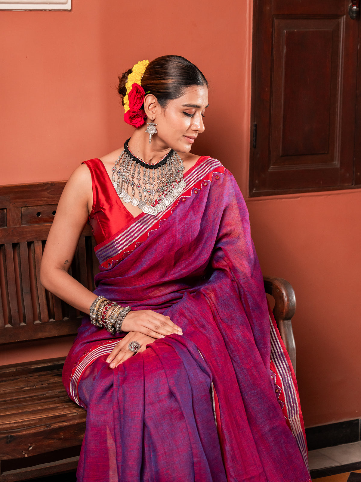 Shahi Rani Bloom Linen Saree