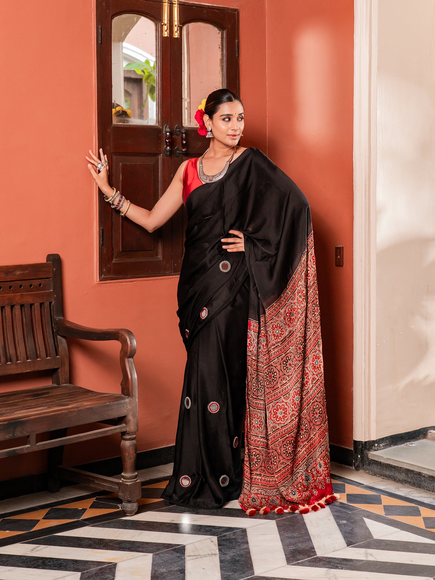 The Ajrakh Chandrika Mul Cotton Saree