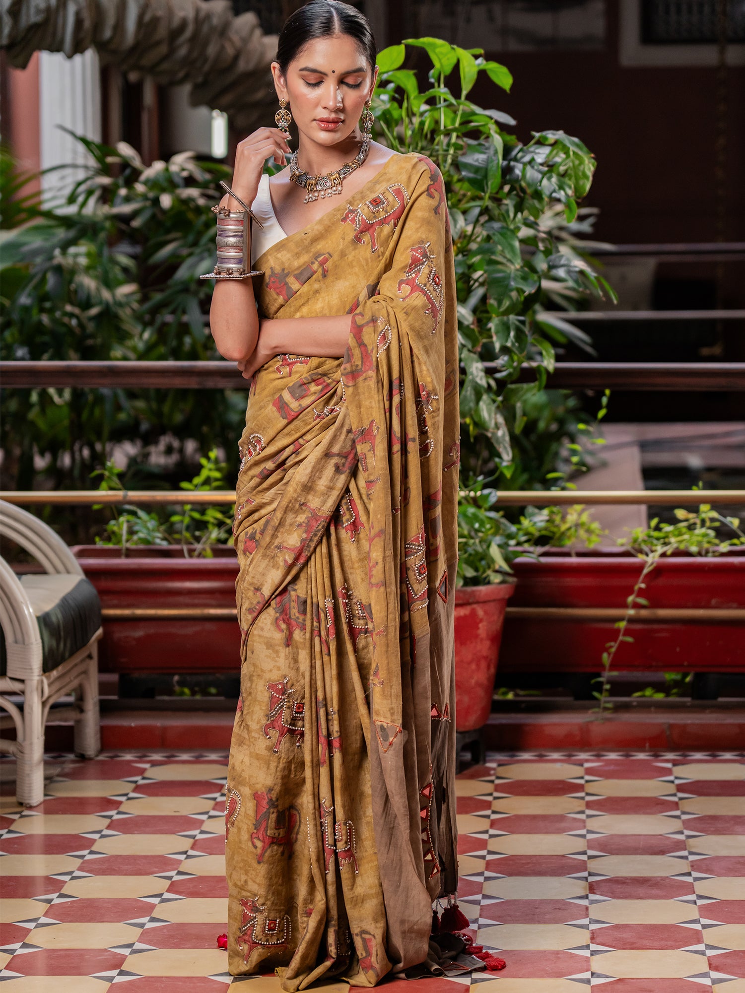 Majestic Mustard Heritage Pure Cotton Saree