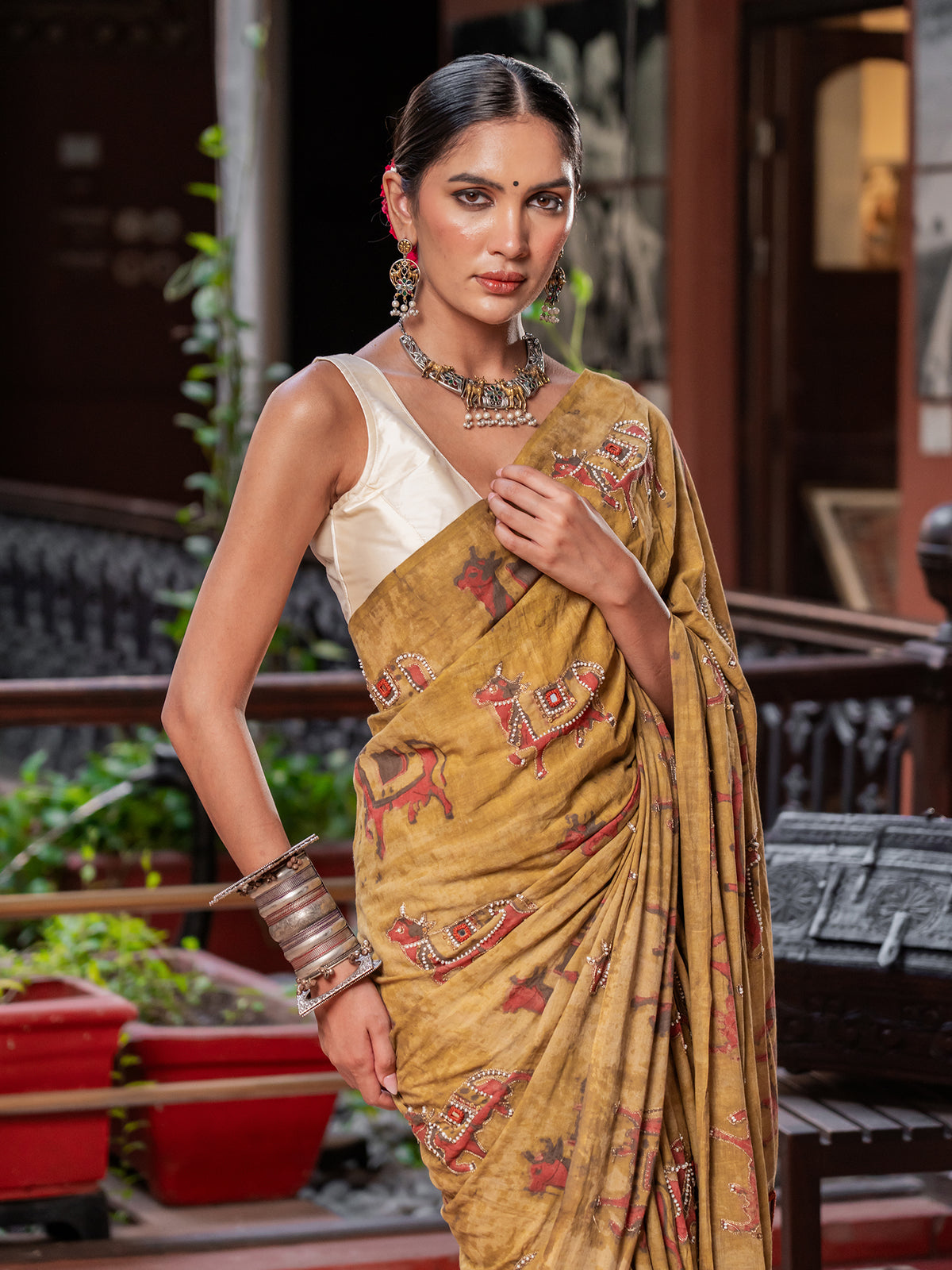 Majestic Mustard Heritage Pure Cotton Saree
