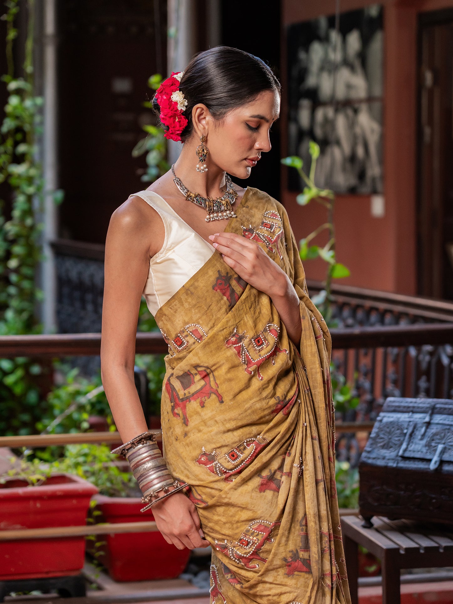 Majestic Mustard Heritage Pure Cotton Saree