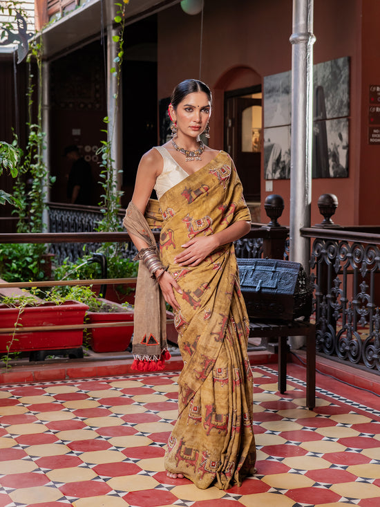 Majestic Mustard Heritage Pure Cotton Saree