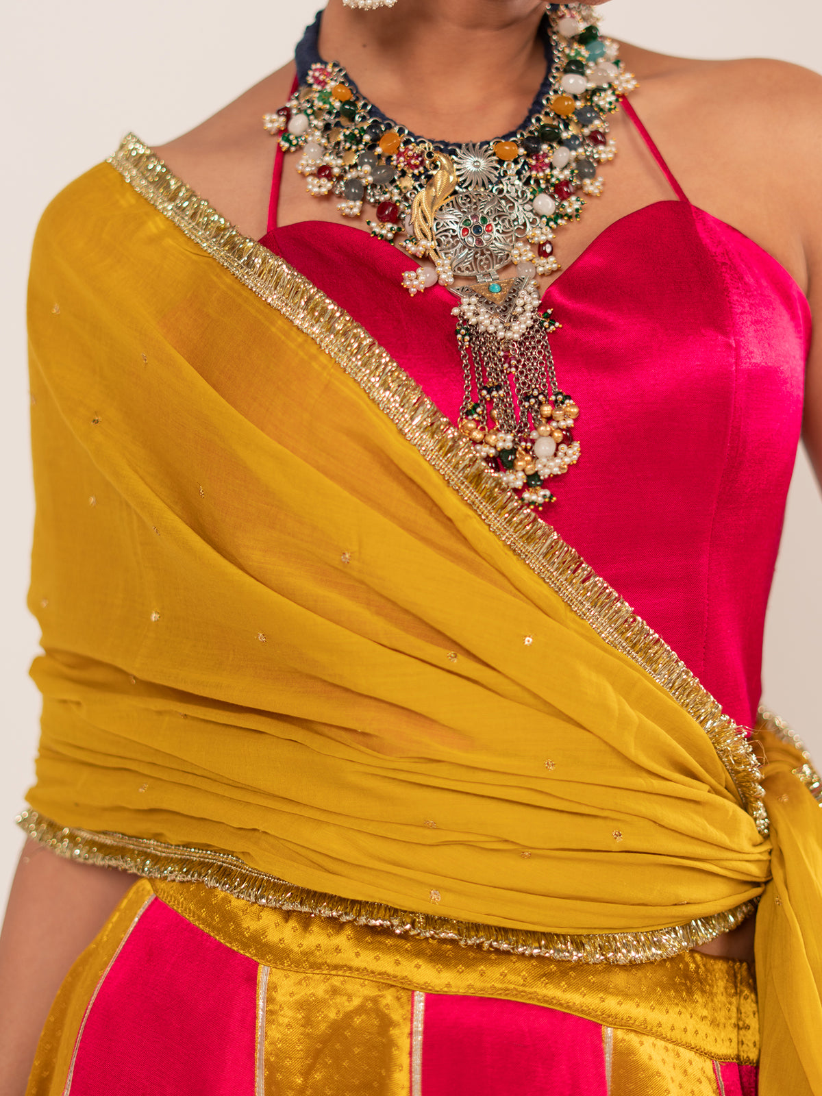 Gulabi Mashru Chaniya Choli Set