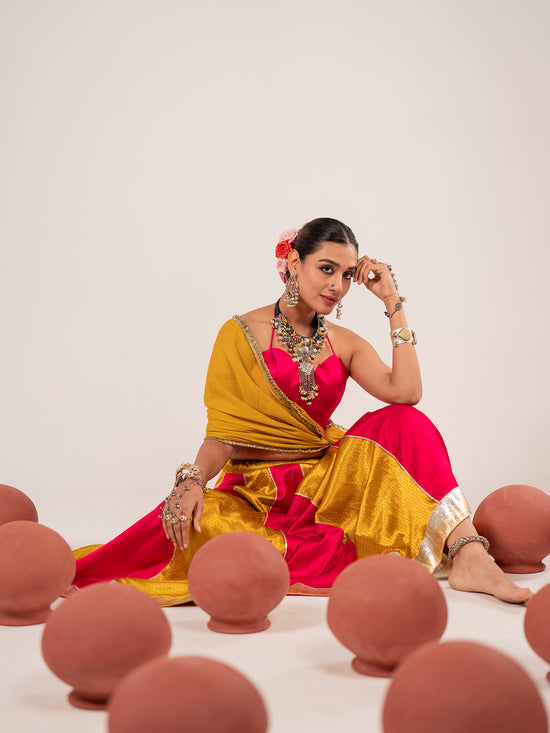 Gulabi Mashru Chaniya Choli Set