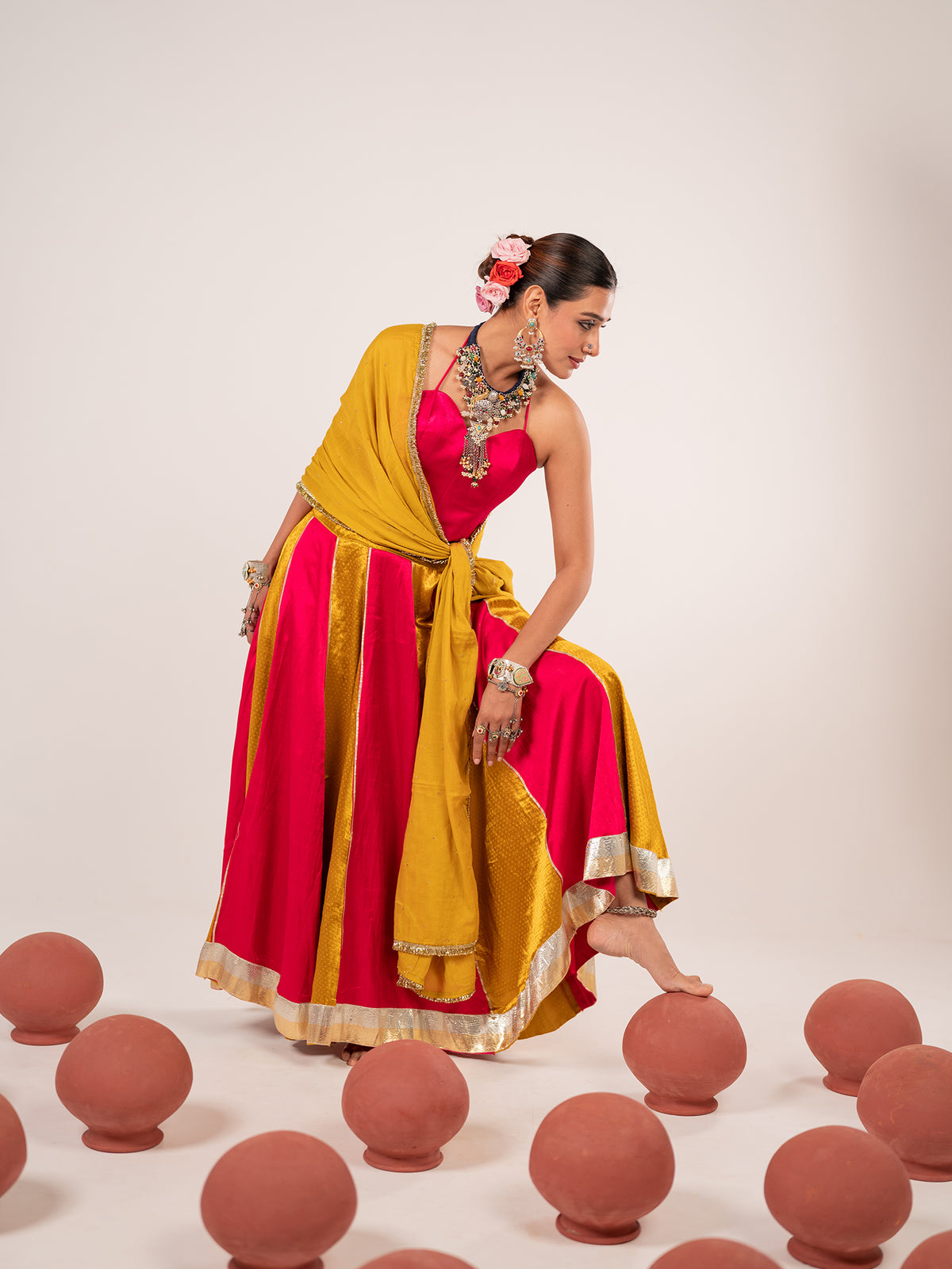 Gulabi Mashru Chaniya Choli Set