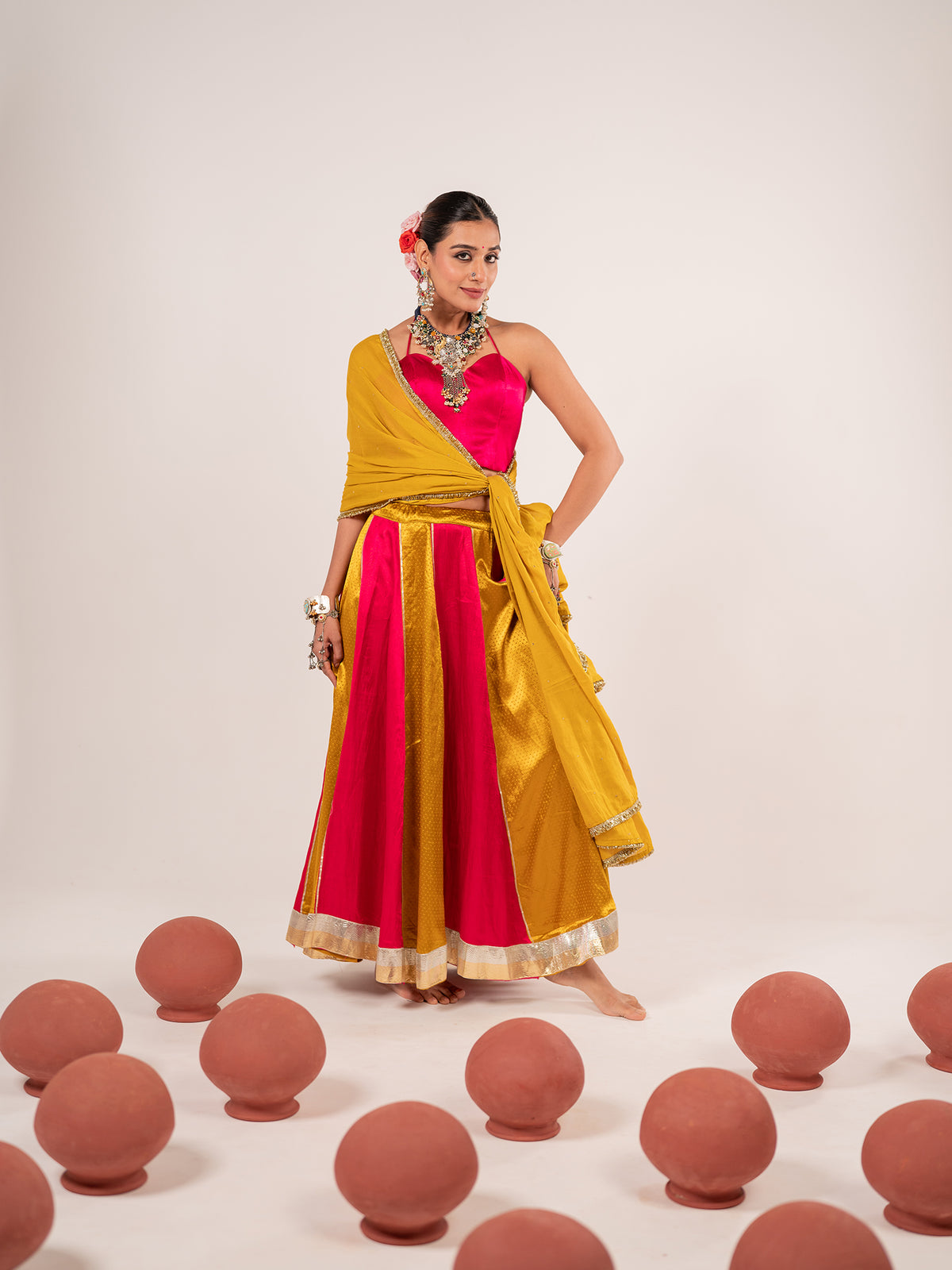 Gulabi Mashru Chaniya Choli Set