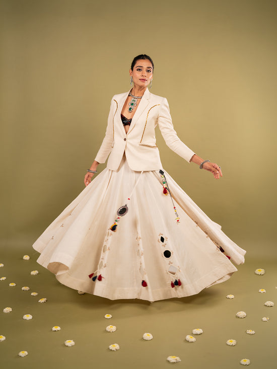 Heritage Fusion Ivory Chaniya Choli with Blazer