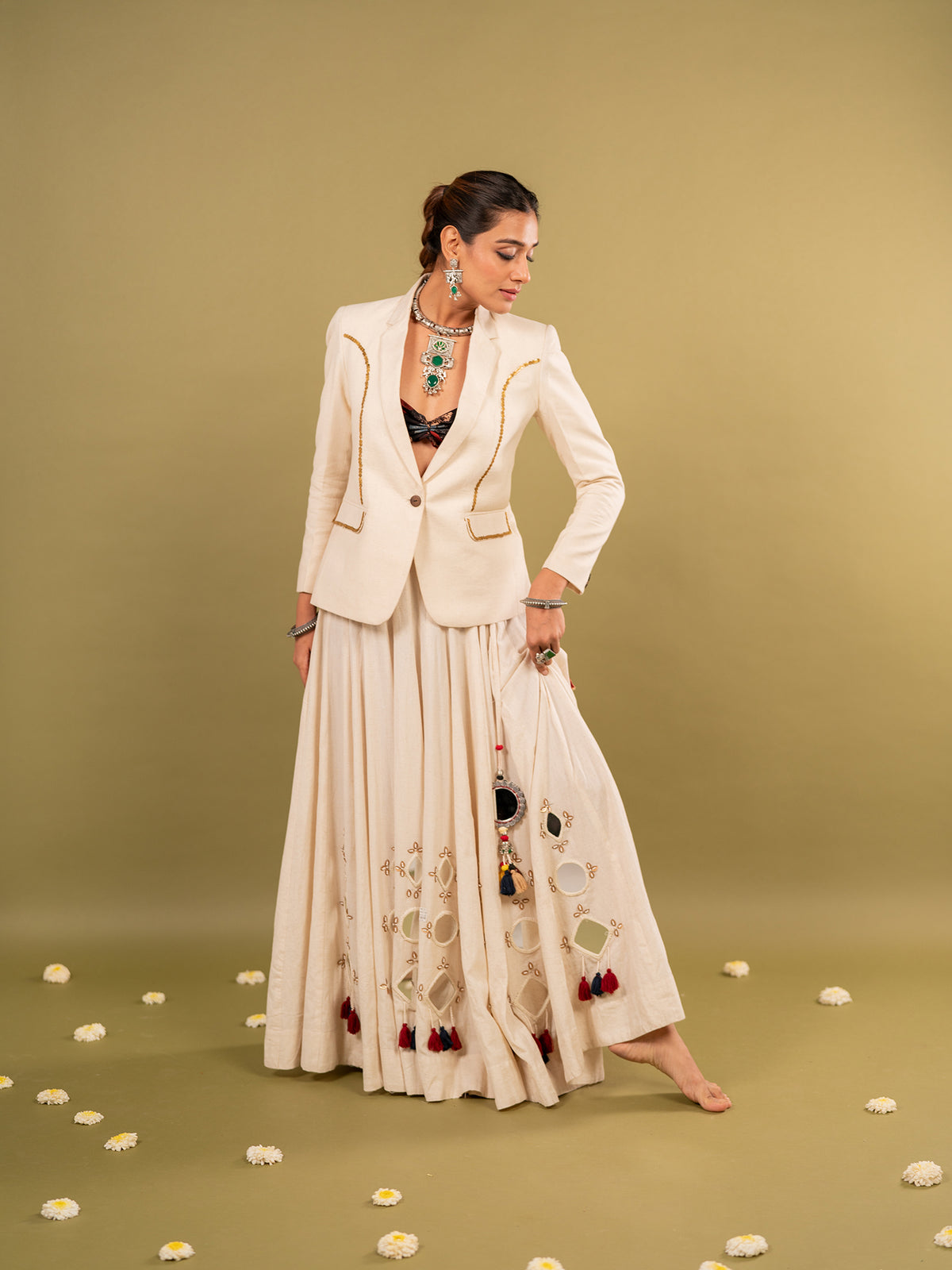 Heritage Fusion Ivory Chaniya Choli with Blazer