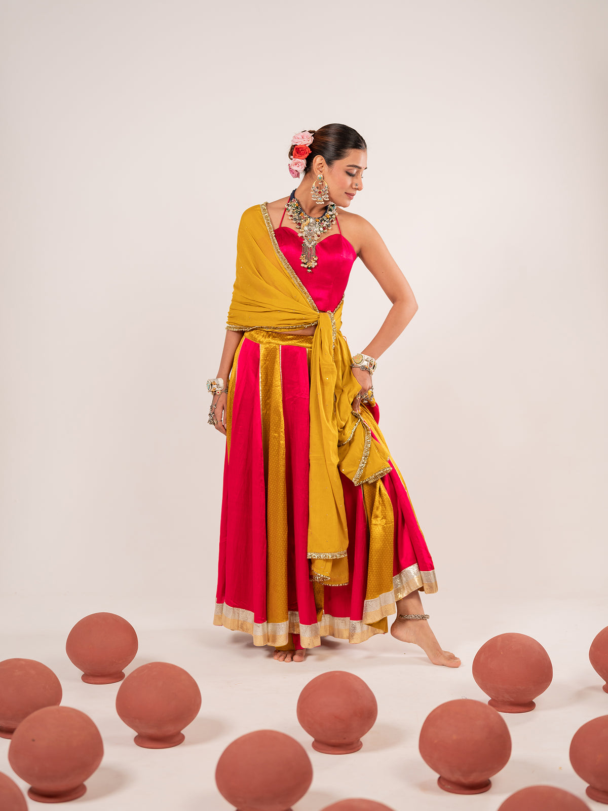 Gulabi Mashru Chaniya Choli Set