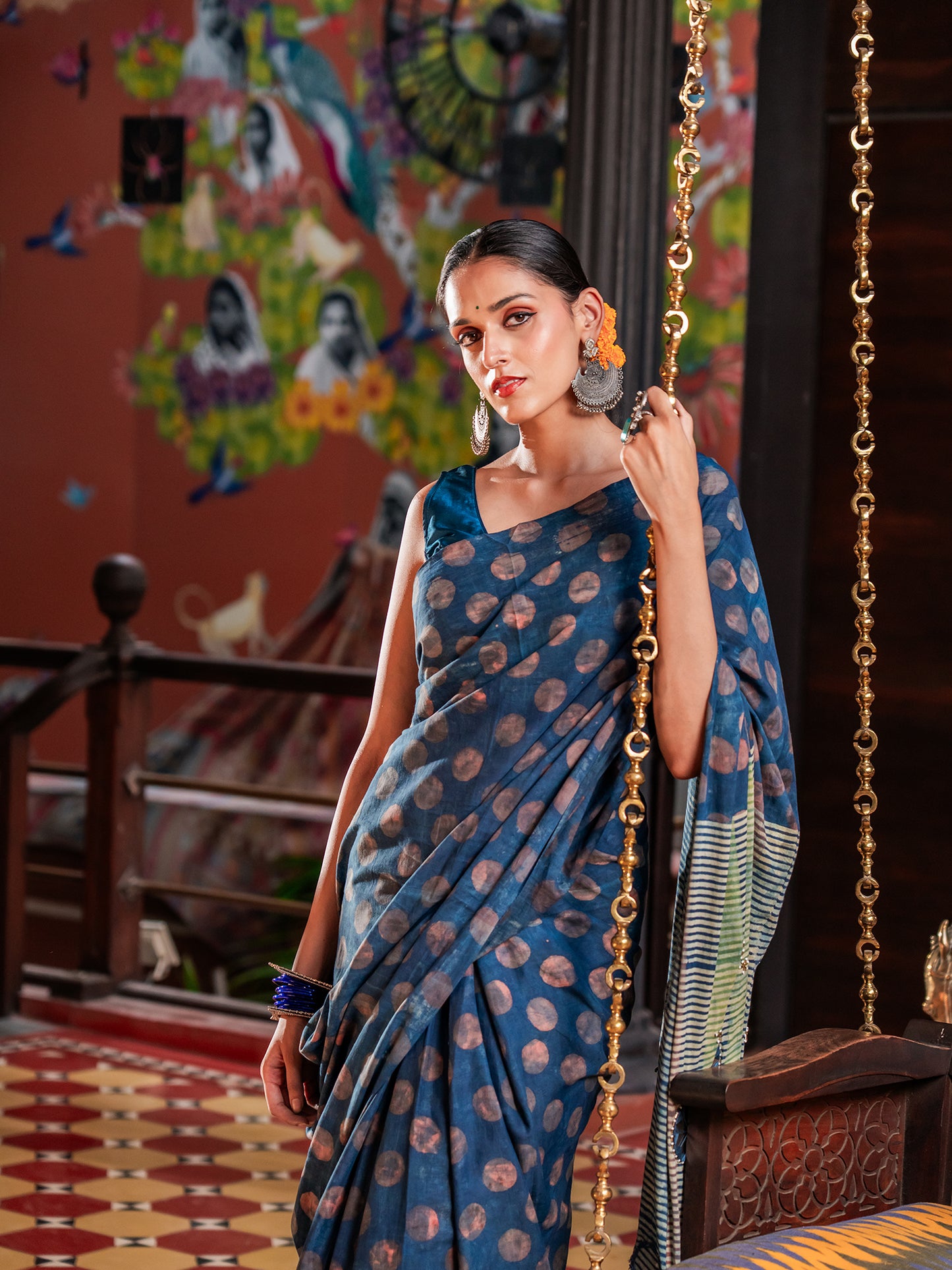 Shahi Indigo Medallion Pure Cotton Saree