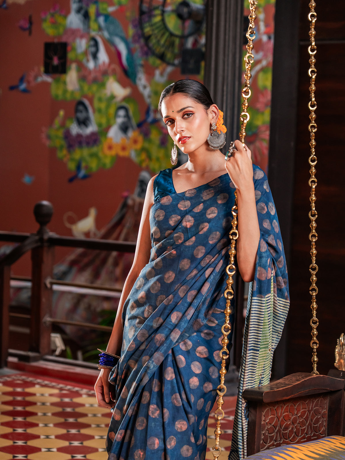 Shahi Indigo Medallion Pure Cotton Saree