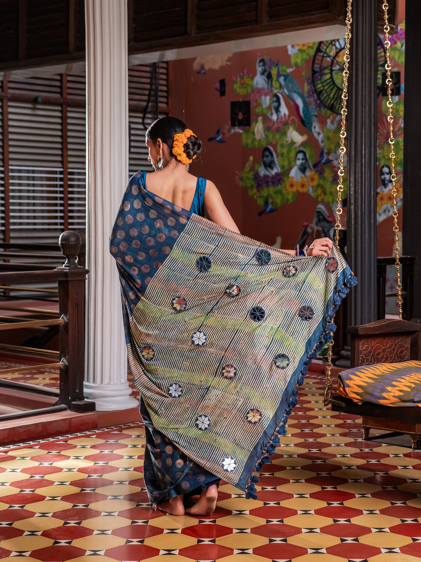 Shahi Indigo Medallion Pure Cotton Saree