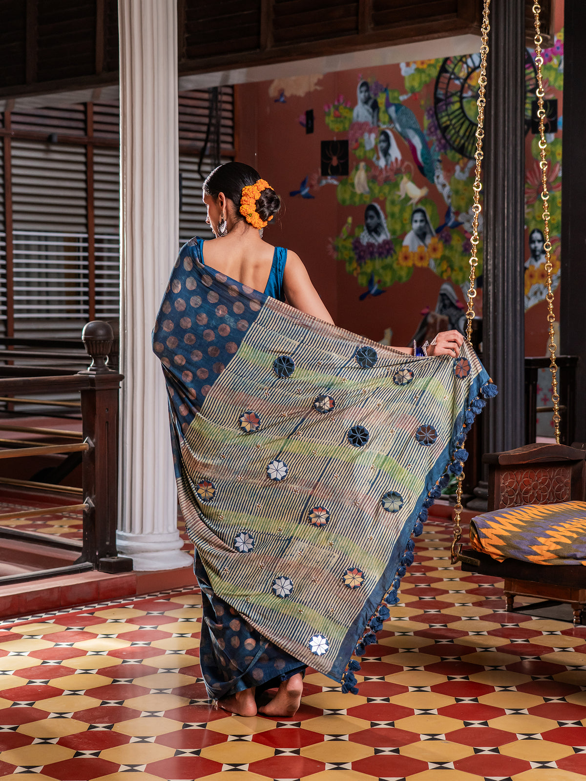Shahi Indigo Medallion Pure Cotton Saree