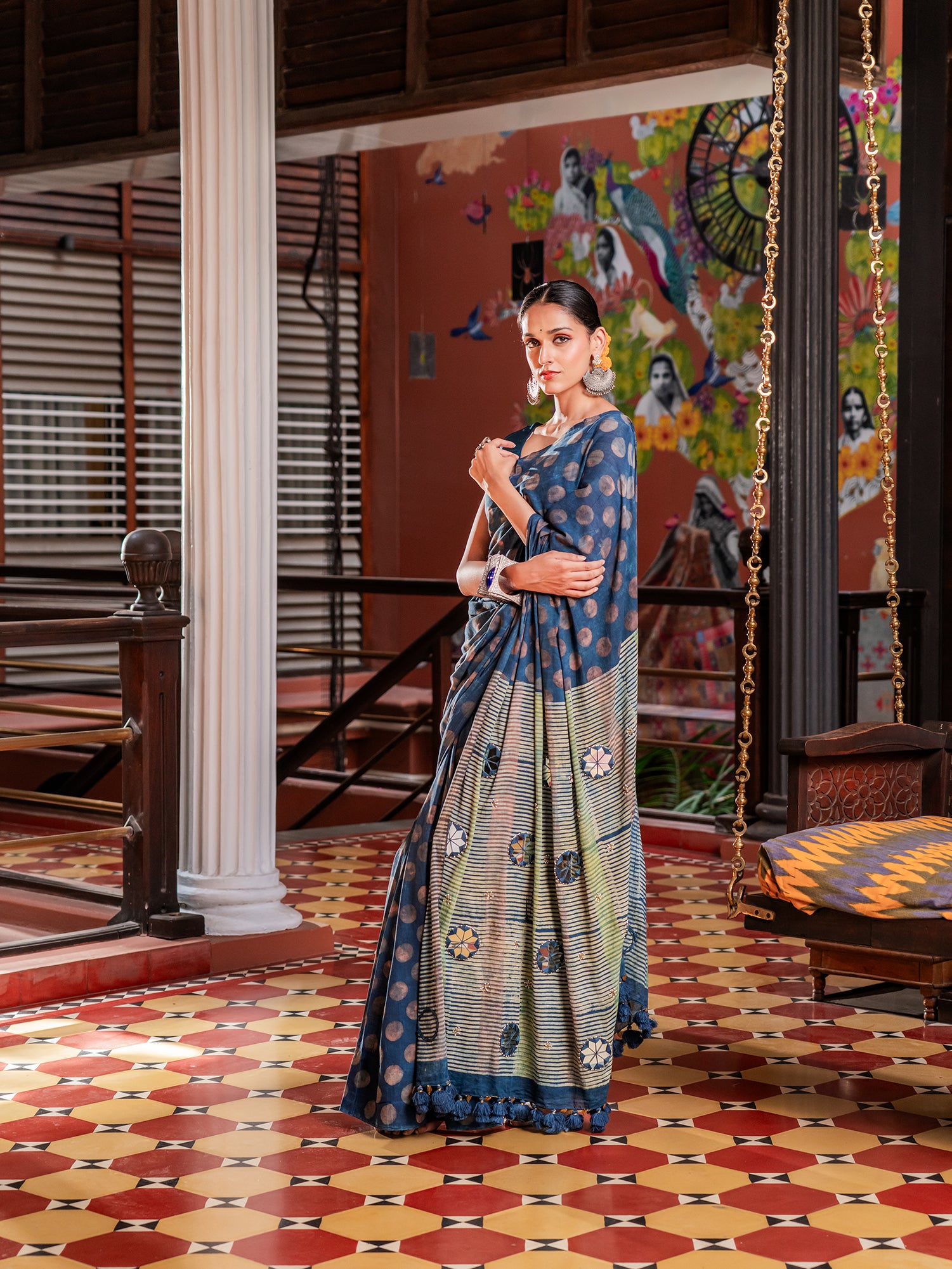 Shahi Indigo Medallion Pure Cotton Saree
