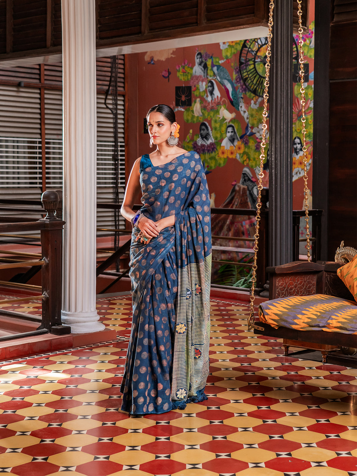 Shahi Indigo Medallion Pure Cotton Saree